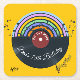 Posavasos Cuadrado De Papel Álbum de vinilo notas musicales arcoíris 