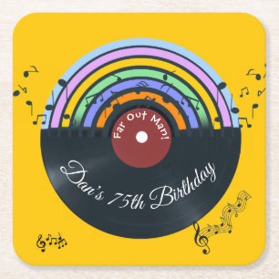 Posavasos Cuadrado De Papel Álbum de vinilo notas musicales arcoíris