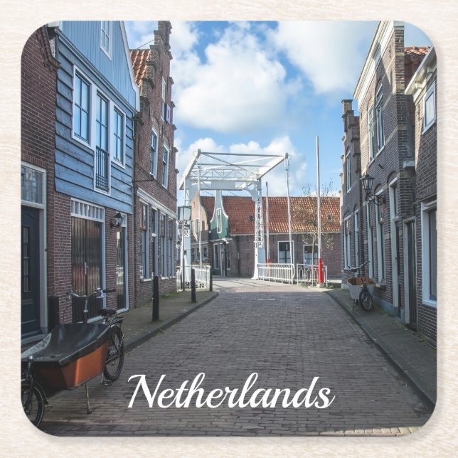 Posavasos Cuadrado De Papel Aldea holandesa con puente tradicional de madera (Anverso)