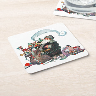 Posavasos Cuadrado De Papel Alegre Viejo Duende de Navidad, Jessie Willcox Smi
