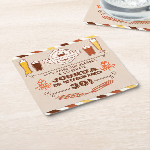 Posavasos Cuadrado De Papel Alegres y cervezas Astras de cumpleaños