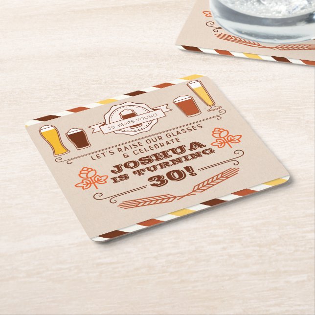 Posavasos Cuadrado De Papel Alegres y cervezas Astras de cumpleaños (En perspectiva)