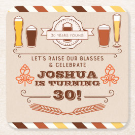 Posavasos Cuadrado De Papel Alegres y cervezas Astras de cumpleaños