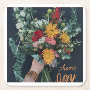 Posavasos Cuadrado De Papel Alegría floreciente: Un diseño de montaña de papel