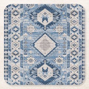 Posavasos Cuadrado De Papel Alfombra Kilim Azul Antiguo Oriental