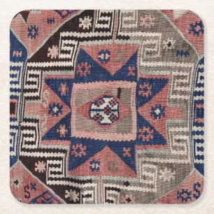Posavasos Cuadrado De Papel Alfombra Kilim Roja Antigua Oriental