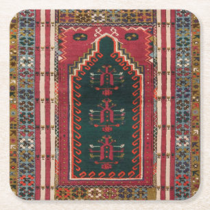 Posavasos Cuadrado De Papel Alfombra Oriental Antigua Kilim