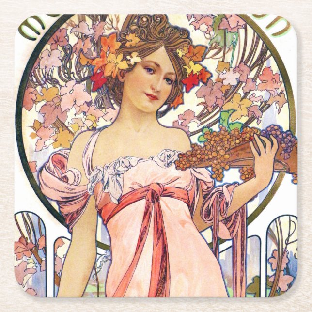 Posavasos Cuadrado De Papel Alfonso Mucha (Anverso)