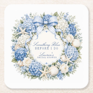 Posavasos Cuadrado De Papel Algo Azul Antes de la Boda de Hortensias