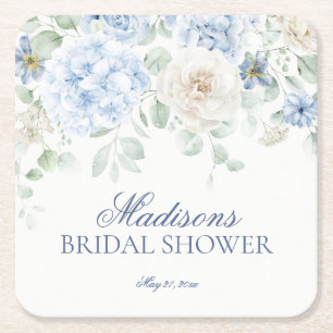 Posavasos Cuadrado De Papel Algo Azul Floral Hydrangea Despedida de Soltera