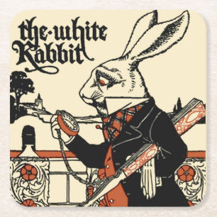 Posavasos Cuadrado De Papel Alice White Rabbit Classic