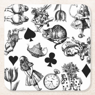 Posavasos Cuadrado De Papel Alice White Rabbit Wonderland Classic