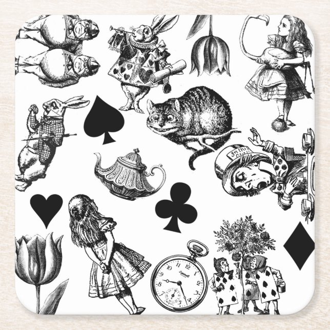 Posavasos Cuadrado De Papel Alice White Rabbit Wonderland Classic (Anverso)