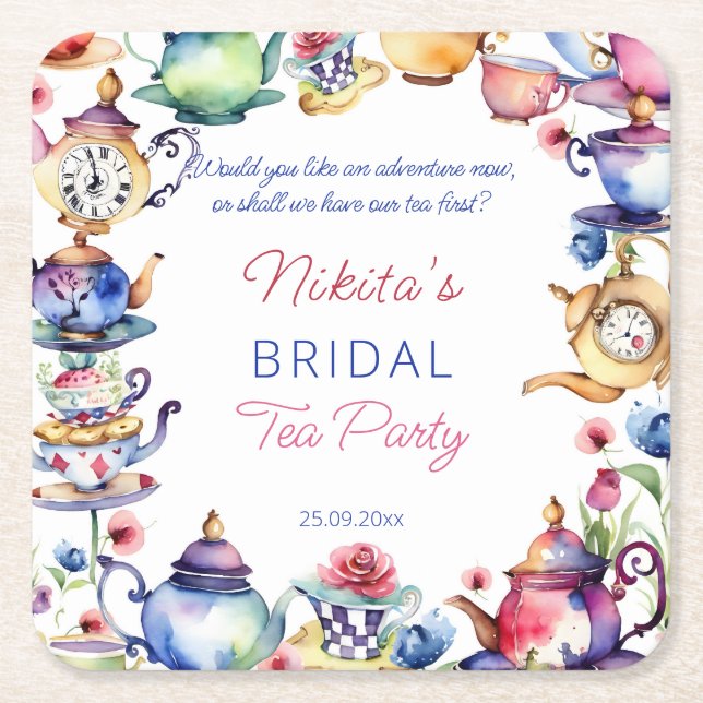 Posavasos Cuadrado De Papel Alicia en maravillosas duchas de novia favores de  (Anverso)