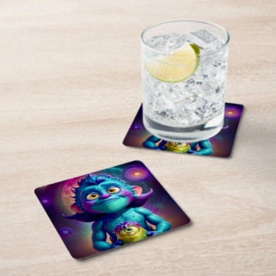 Posavasos Cuadrado De Papel Alienígena espacial y amigo