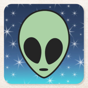 Posavasos Cuadrado De Papel Alienígena Verde