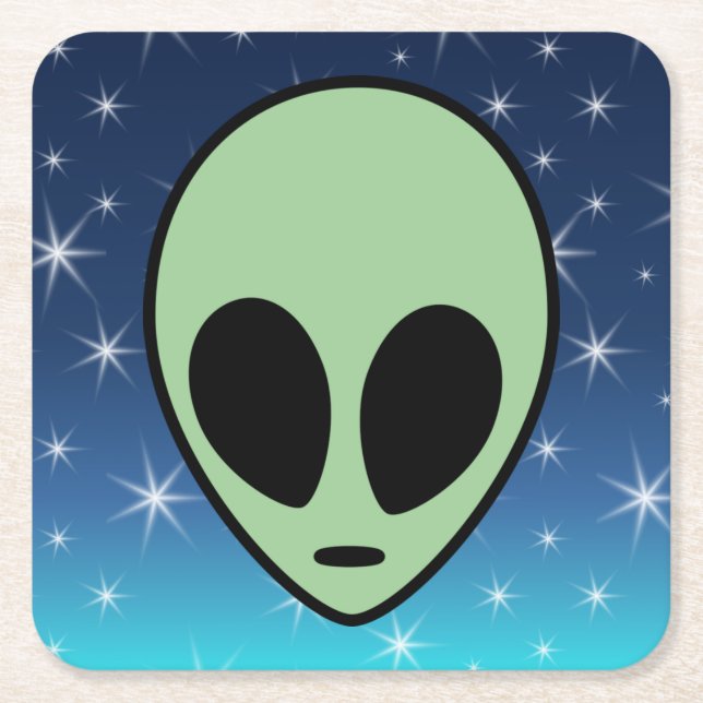 Posavasos Cuadrado De Papel Alienígena Verde (Anverso)