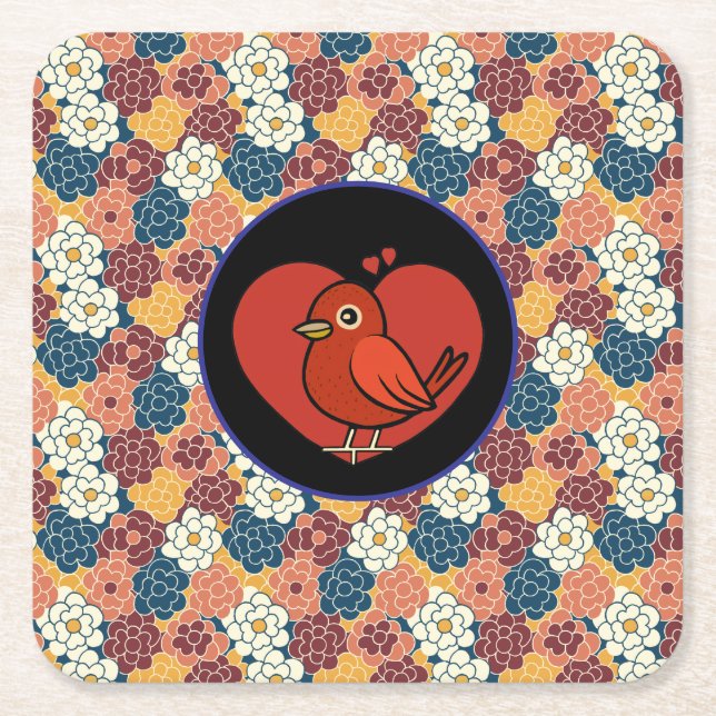 Posavasos Cuadrado De Papel allover flower design (Anverso)