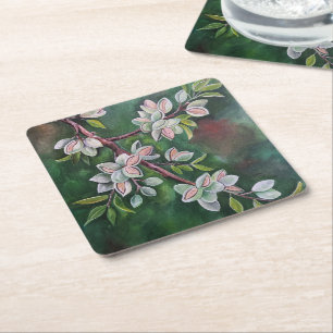 Posavasos Cuadrado De Papel Almendras en una Rama de Otoño Pintura de Alfred F