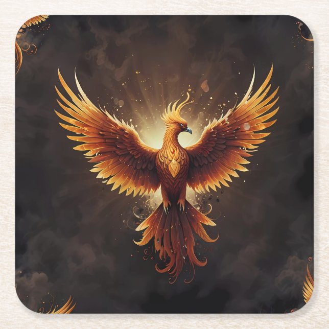 Posavasos Cuadrado De Papel Almohada Fénix Fiery (Anverso)