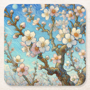 Posavasos Cuadrado De Papel Almond Blossoms (Vincent van Gogh)