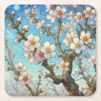 Posavasos Cuadrado De Papel Almond Blossoms (Vincent van Gogh)