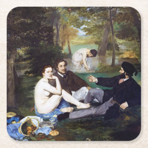 Posavasos Cuadrado De Papel Almuerzo en la hierba, Manet