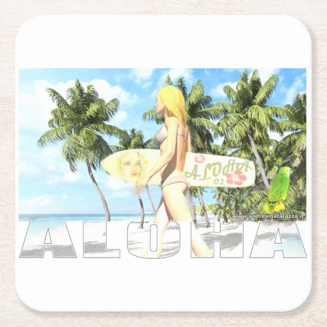 Posavasos Cuadrado De Papel Aloha 01 (Anverso)