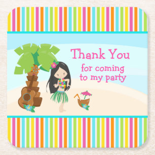 Posavasos Cuadrado De Papel Aloha Cute Black Hair Chica 'Gracias por venir'