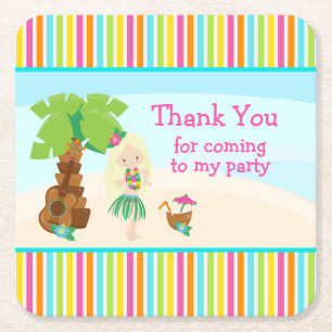 Posavasos Cuadrado De Papel Aloha Cute Blonde Hair Chica 'Gracias por venir'