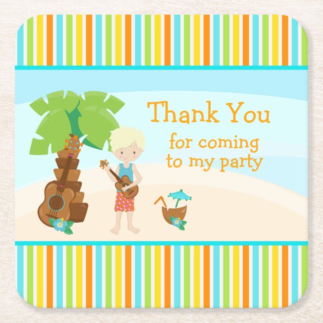 Posavasos Cuadrado De Papel Aloha Cute Blonde Hair 'Gracias por venir' (Anverso)