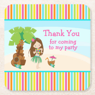 Posavasos Cuadrado De Papel Aloha Cute Brown Hair Chica 'Gracias por venir'