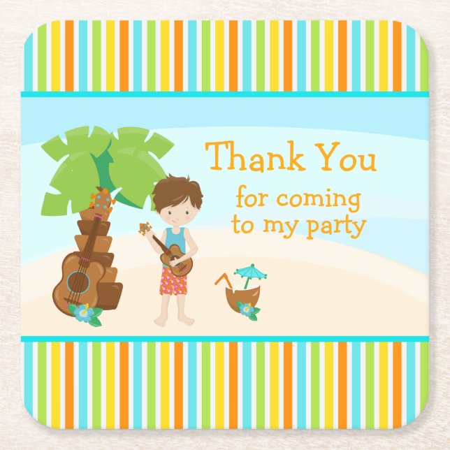 Posavasos Cuadrado De Papel Aloha Cute Brown Hair 'Gracias por venir' (Anverso)