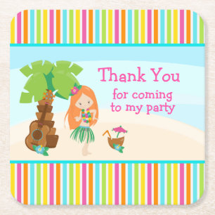Posavasos Cuadrado De Papel Aloha Cute Red Hair Chica 'Gracias por venir'