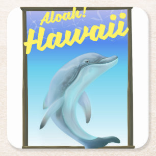 Posavasos Cuadrado De Papel ¡Aloha! ¡Hawái! Afiche de viaje para delfines