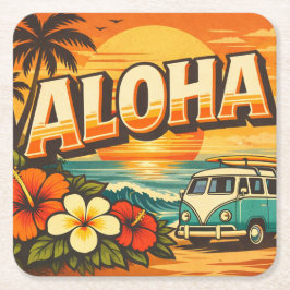 Posavasos Cuadrado De Papel Aloha Island Vibes Sunset Scene