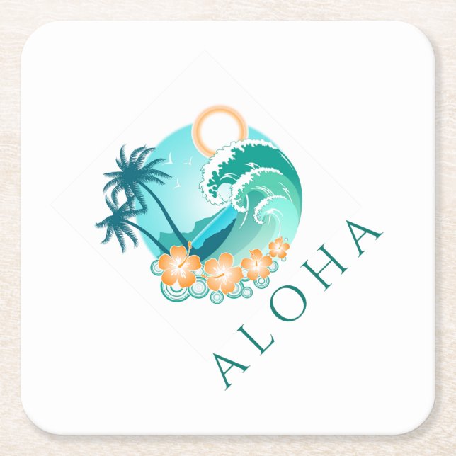 Posavasos Cuadrado De Papel Aloha Tropical (Anverso)