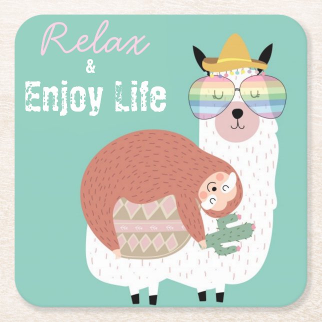 Posavasos Cuadrado De Papel Alpaca/Llama con eslogan (Anverso)