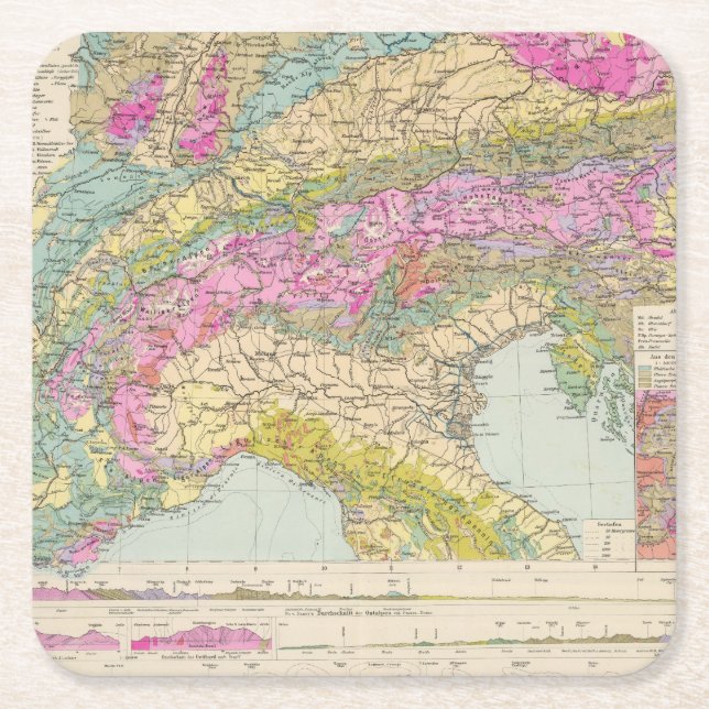 Posavasos Cuadrado De Papel Alpenlander - mapa del atlas de las montañas (Anverso)