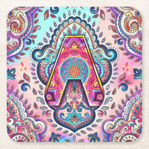 Posavasos Cuadrado De Papel Alphabet A mandala