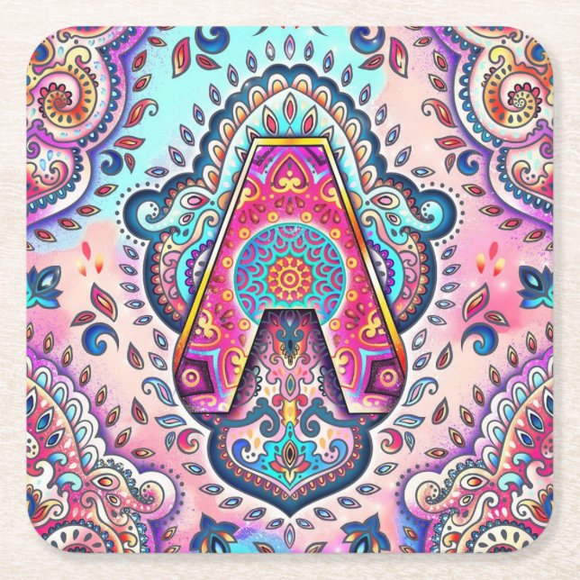 Posavasos Cuadrado De Papel Alphabet A mandala (Anverso)