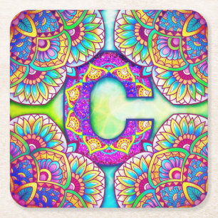 Posavasos Cuadrado De Papel Alphabet C mandala