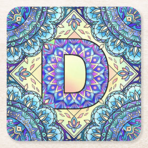Posavasos Cuadrado De Papel Alphabet D mandala