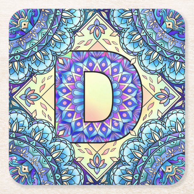 Posavasos Cuadrado De Papel Alphabet D mandala (Anverso)
