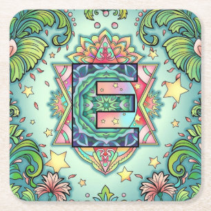 Posavasos Cuadrado De Papel Alphabet E mandala