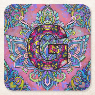 Posavasos Cuadrado De Papel Alphabet G mandala