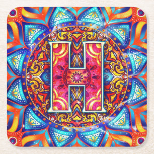 Posavasos Cuadrado De Papel Alphabet H mandala