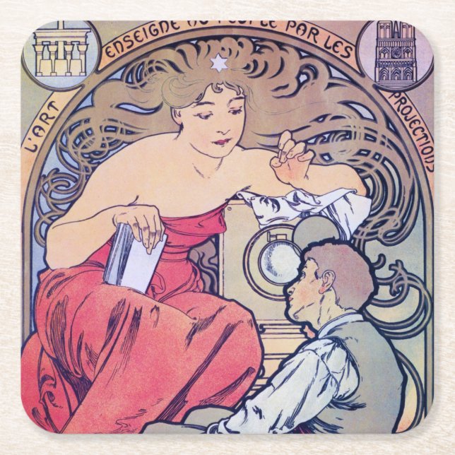 Posavasos Cuadrado De Papel Alphonse Mucha (Anverso)