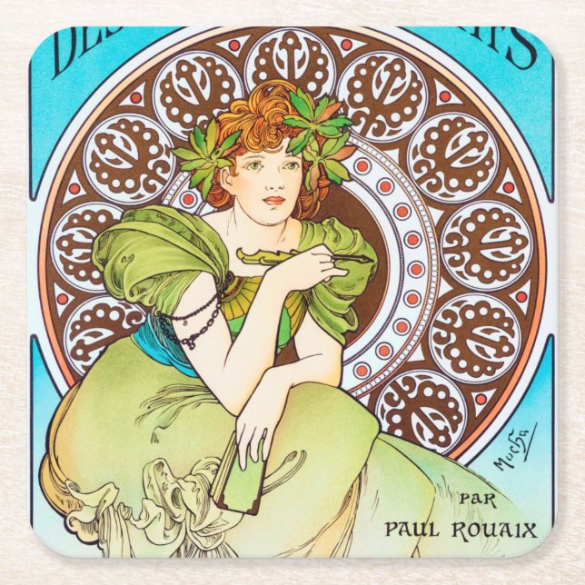 Posavasos Cuadrado De Papel Alphonse Mucha (Anverso)