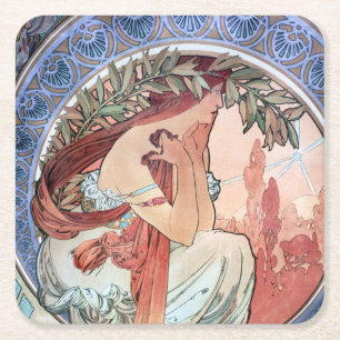 Posavasos Cuadrado De Papel Alphonse Mucha